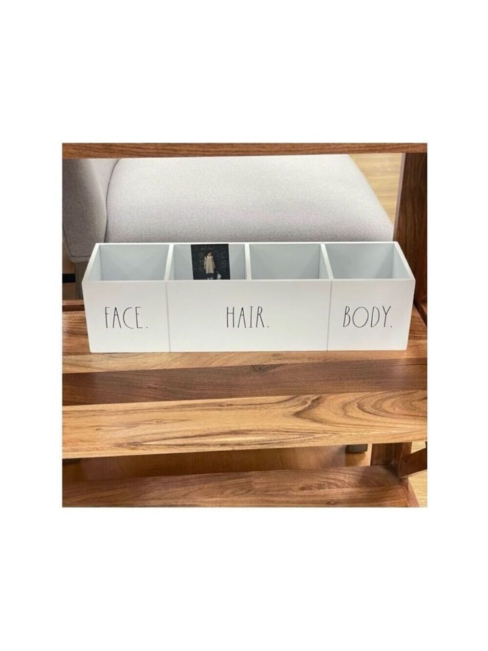 NWT Rae dunn Gorgeous White Wood Black face hair body 4 Compartments organizer